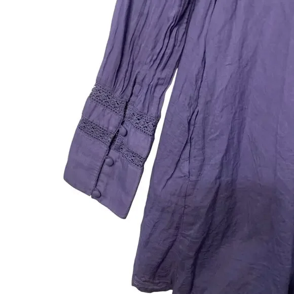 Free People Embroidered Bohemian Western Babydoll Mini Dress Periwinkle Sz M - Picture 10 of 13